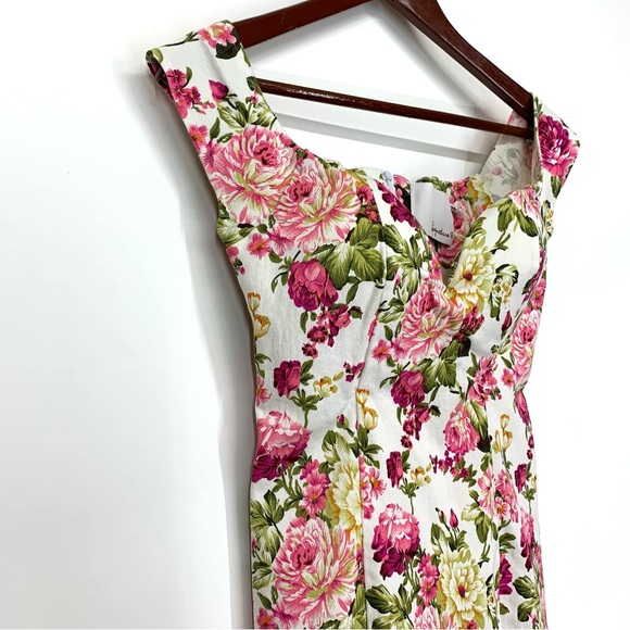 Signature 8 Bodycon White Pink Green Floral Sweetheart Neckline Micro Mini Dress - Picture 2 of 15